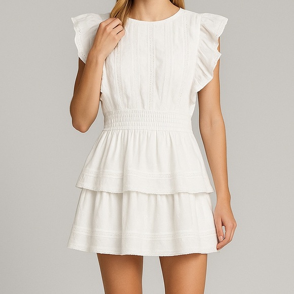 Chelsea & Violet Dresses & Skirts - 🆕 Chelsea&Violet White Ruffle Cotton Mini Dress Small Summer Boho Bridal Party